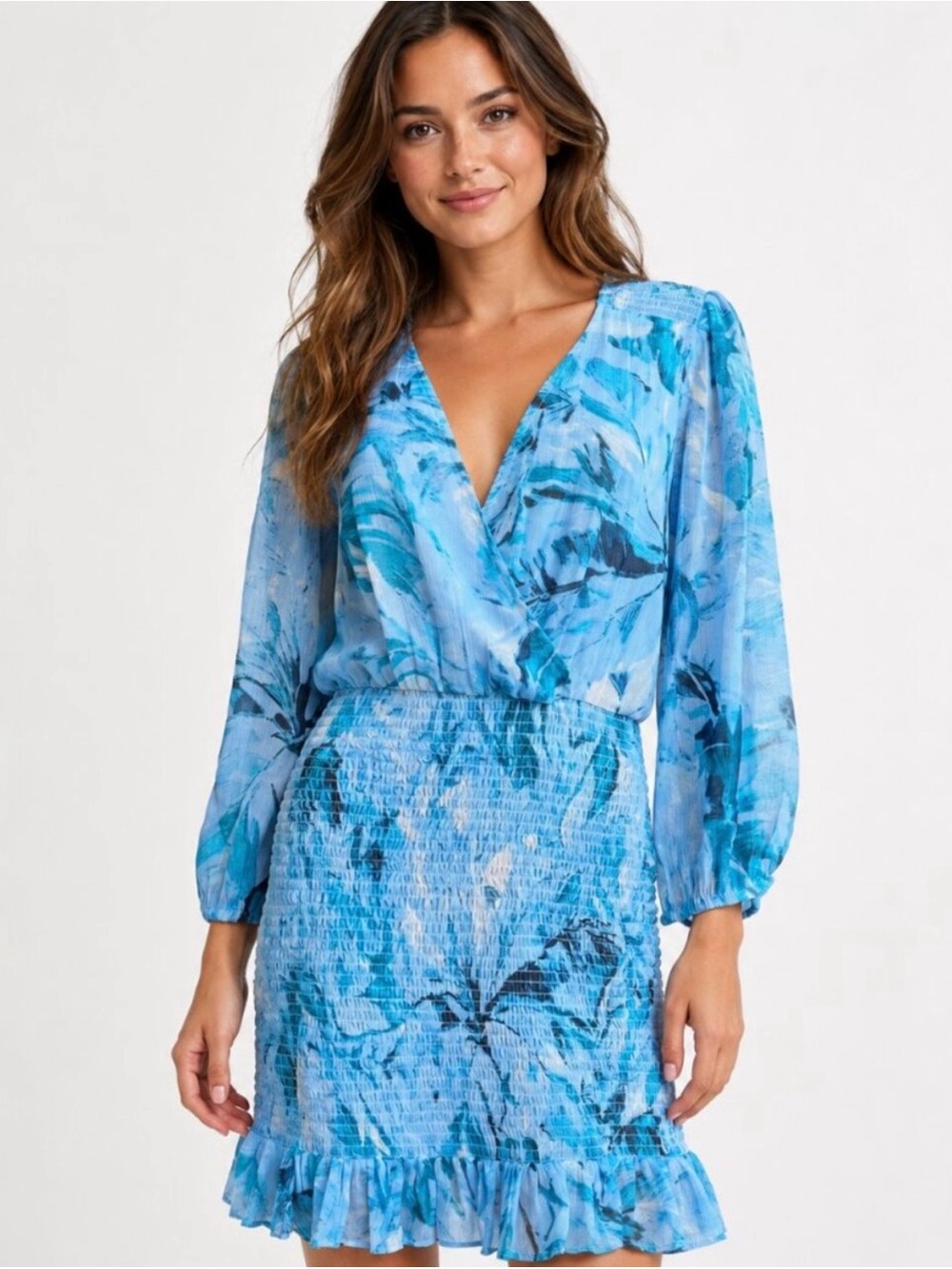 BCBG Floral Dress with  Smocked Skirt